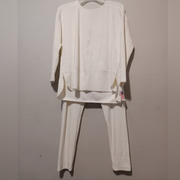 SNOSKINS Velvet Set Top-Pant Ivory SzM Pullover Vneck Elastic Waist Band Pants - Picture 16 of 16